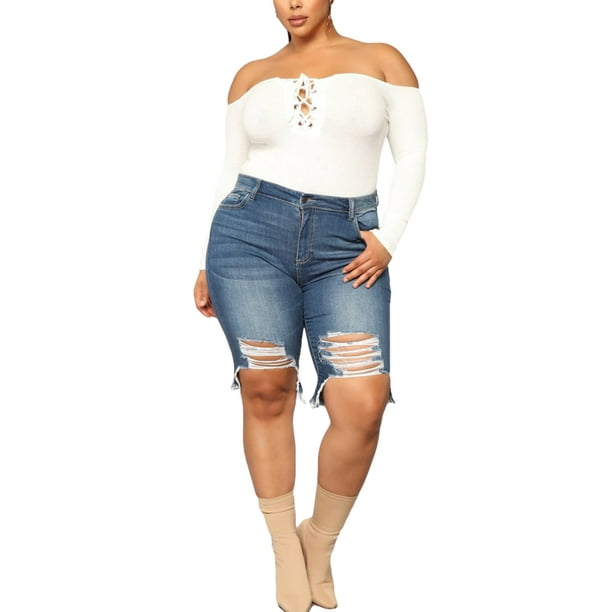 Womens Summer Casual Denim Ripped Hold Shorts Trousers Jeans Hot Pants Plus Size